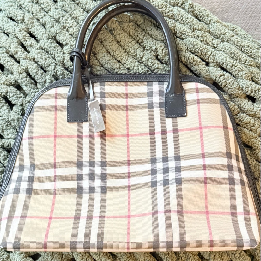 Burberry Beige and Pink Check Tote